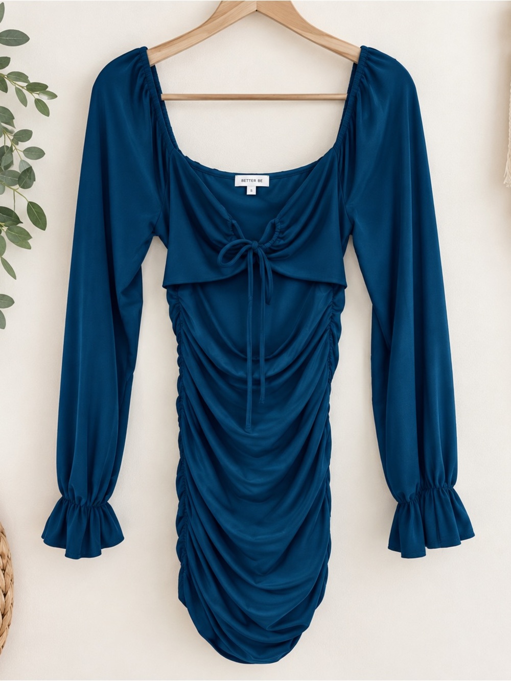 Better Be Teal Long Sleeve Ruched Dress p
